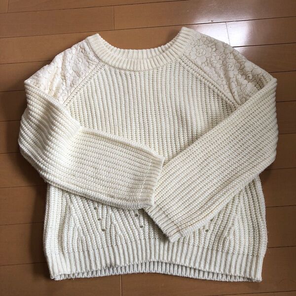神戸レタス ニット 長袖 ざっくり 花柄 レース