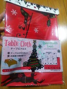 クリスマス クリスマスツリー トナカイ そり ベル 靴下 雪の結晶 テーブルクロス 長方形 130cm×175cm 新品①