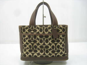 COACH Coach signature handbag leather wool tea Brown 