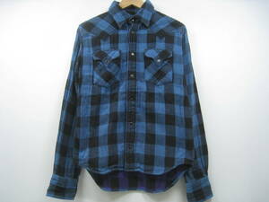 TMT tea Emuti western shirt flannel shirt long sleeve block check double gauze TSH-F0902 blue blue size S