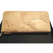 ■新品（未使用）【ジップ長財布】和風 不死鳥 牛革レザー 革 総ヌメ革 タンカラー ロングウォレット □検索：ラウンドジップ フェニックス_画像1