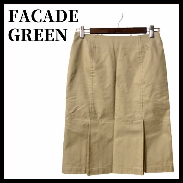 美品 FACADE GREEN ファサードグリーン ボックスプリーツ スカート