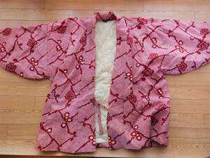 日本製 絞り 羽織 襦袢 朱色「オリヒナ」　　　　 着物リメイク 手作り ハンドメイドなどに…501
