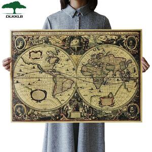 DLKKLB レトロ世界地図航海海地図ポスターヴィンテージクラフト紙ウォールチャートステッカーアンティーク家の装飾の大型マップ世界
