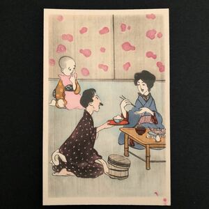 ◆ 戦前絵葉書 手彩色 夫婦滑稽 ◆ アート 美術 漫画 TORII SHOTEN 悪戯 いたずら