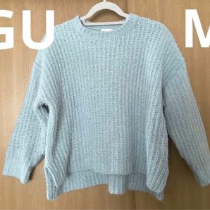 GU 厚手ニット　セーター　くすみグリーン　M