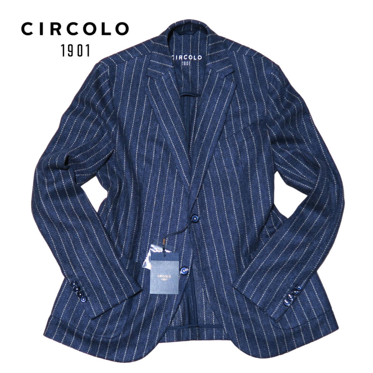 □美品【CIRCOLO 1901 チルコロ】シングル2ボタン ストライプ柄 パイル 
