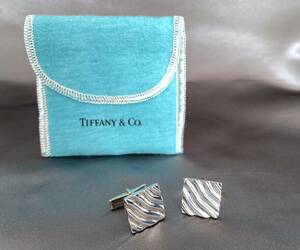 TIFFANY&Co. Tiffany cuffs sterling silver 925 square wave pattern bending line square men's pouch small articles cuff links silver P733
