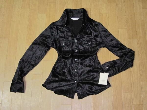 ◆新品◆ストレッチベロアシャツ ブラック 13号 (L~LL) 2448 閉店セール