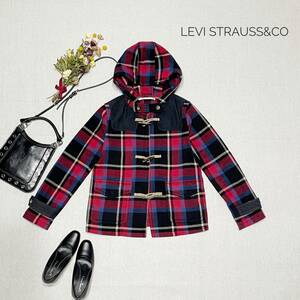 厳選☆古着　大人おしゃれ♪　LEVI'S リーバイス ウール混 コーデュロイ 切替 チェック ダッフル コート sizeM/赤ｘ紺