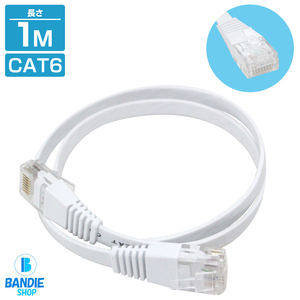 CAT6 カテゴリ6 薄型スーパーフラット LANケーブル 1m 100cm ホワイト パソコン インターネット PC Wi-Fi WiFi ルーター 無線 有線 配線