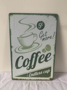 欧州ヴィンテージ ブリキ COFFEE 看板 メタルプレート ヴィンテージ コーヒー メタル 20cm x 30cm グリーン レトロ風