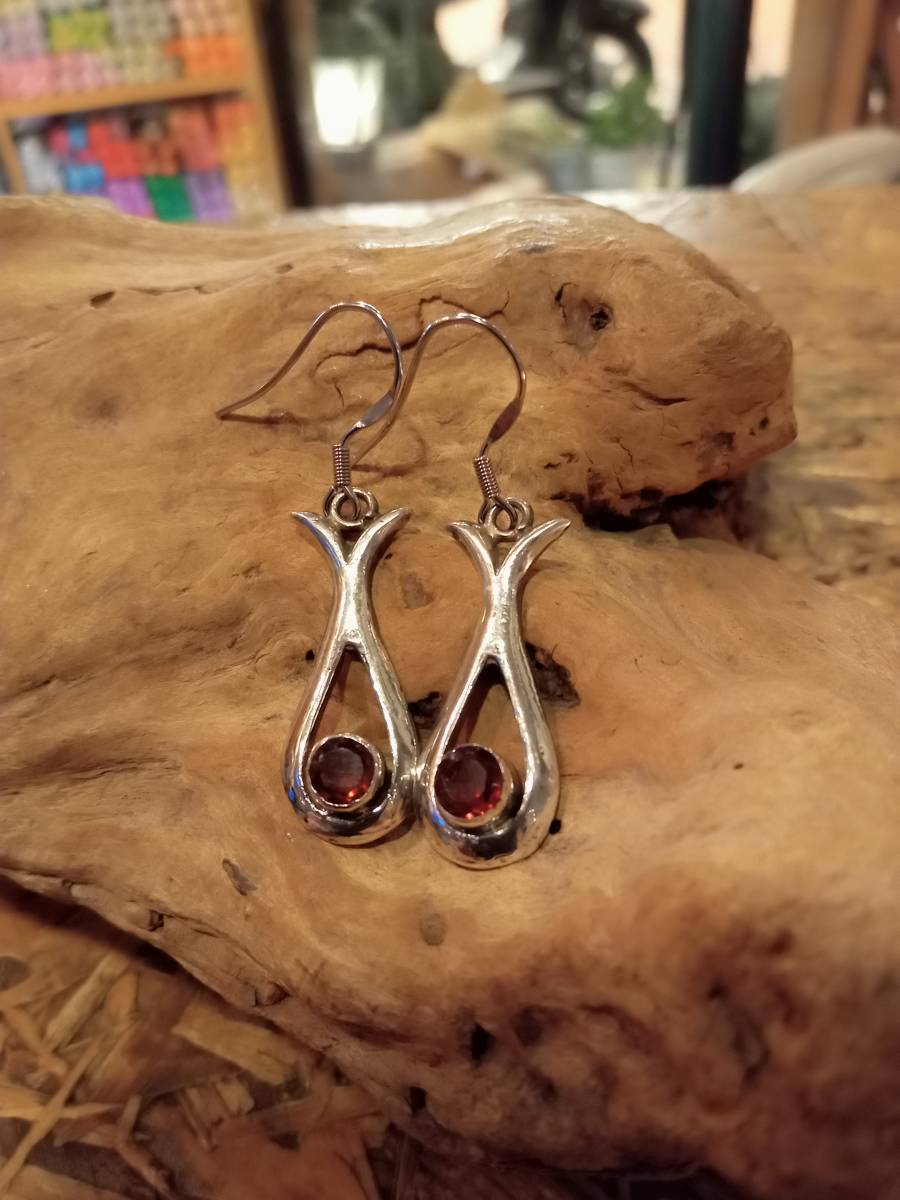 silver 925, natural stone, garnet, earrings, left and right set, handmade, earrings, colored stones, others