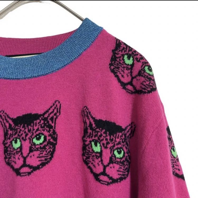 正規品 M サイズ GUCCI グッチ 猫キャットワッペンニットトップス-