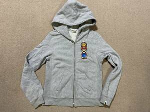 レア!2008 A BATHING APE SUPER MARIO エイプ スーパーマリオ コラボ ジップ フーデッド パーカー グレー 灰色 レディース XXS/KIDS140 150