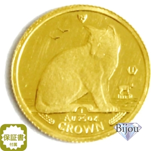 K24 Man island cat gold coin coin 1/25 ounce 1.24g 1990 year . ground reverse side. cat maneki-neko original gold written guarantee attaching . gift 