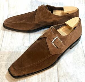 Salvatore Ferragamo フェラガモ◆26cm 8 D◆モンクストラップ Uチップ 革靴 本革 ビジネスシューズ ドレスシューズ スエード ITALY製 茶