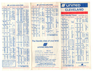 航空会社の時刻表　ユナイテッド航空　クリ－ブランド空港　1977年6月