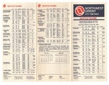 航空会社の時刻表　ノ－スウエストオリエント航空　シアトル空港　1979年4月_画像1