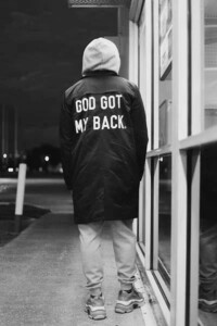 BG25)FLY SUPPLY GOD GOT MY BACK トレンチコート/XL/USサイズ