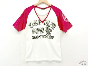 SCOOPMAN　Tシャツ　ラグラン　プリント　Vネック　M 半袖