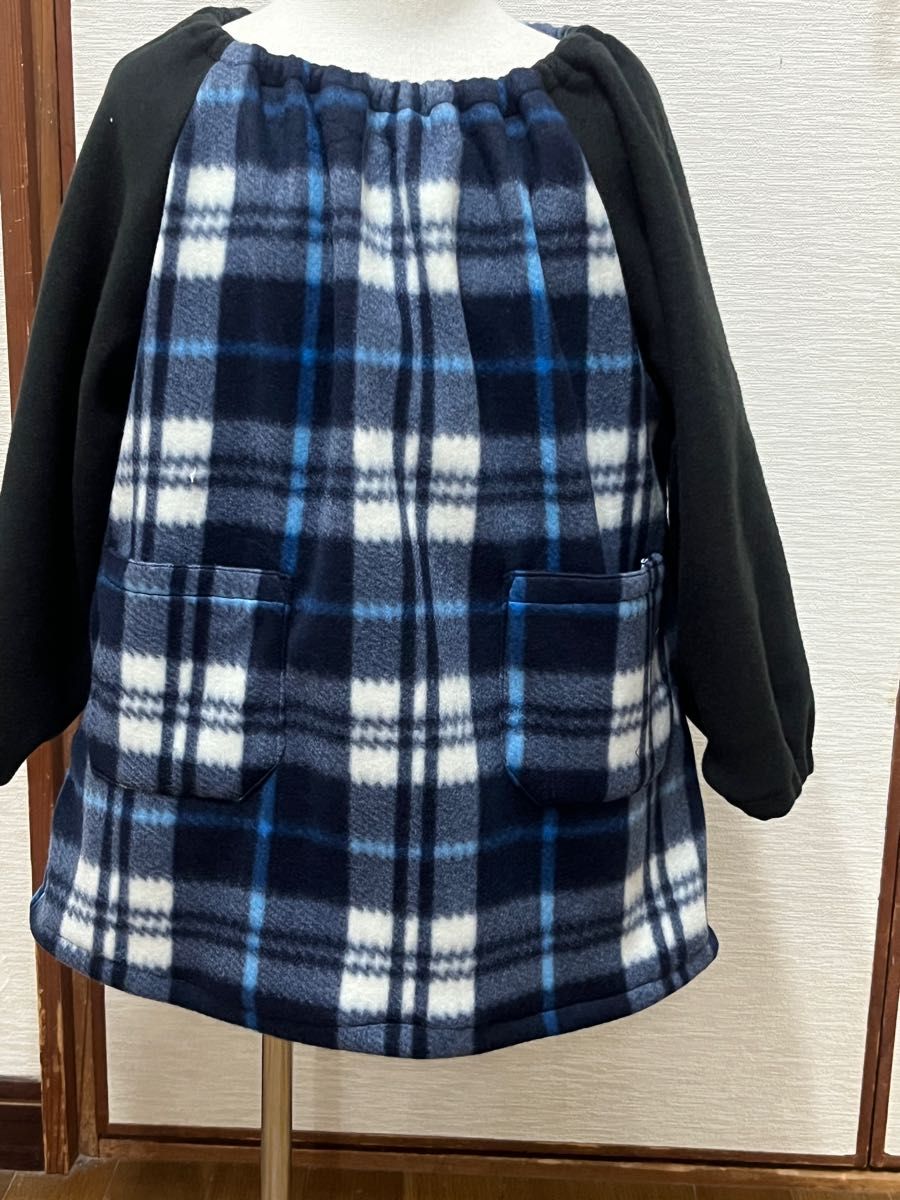 スモック 緑チェック 紺チェック フリース生地 4枚 専用 ハンドメイド