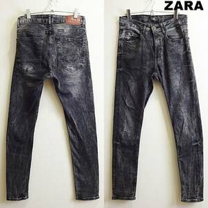 即決★ 送料無★ ZARA MAN　スキニーデニム　W77cm　強ストレッチ　ウォッシュ加工　ブラック　モロッコ製　Sz.31　ザラ　F429