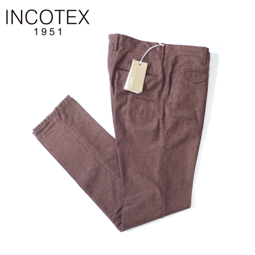 【定価4.4万・新品・32】INCOTEX SLACKS(インコテックス）1ST600 ウールネップツイル ノープリーツパンツ ブラウン SLIM FIT