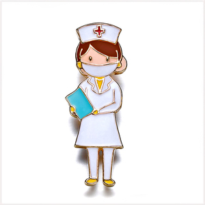 [BROOCH] Medical Nurse かわいい ナース マスクをした看護師 医療 医師 ゴールド ベース エナメル彩色 5センチ ブローチ 【送料無料】