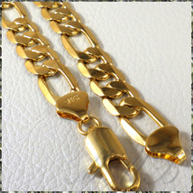 [NECKLACE] 24K GOLD PLATED FIGARO CHAIN STANDARD LONG LENGTH 6面カットフィガロチェーン ゴールドネックレス 10x570mm 52g (送料無料)_画像3