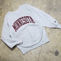 90s USA製 チャンピオン リバースウィーブ MINNESOTA グレー M / 90s Champion reverse weave ヴィンテージ 刺繍タグ 古着_画像3