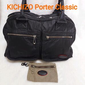 最終値下げ☆美品☆KICHIZO ポータークラシック Porter Classic ライダースボストンバッグ黒 ポーチ付