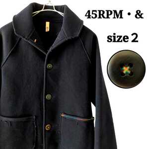 45RPM*&* turn-down collar coat middle height coat stand-up collar jacket dark blue navy embroidery button 2 M