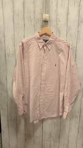 輸入古着 Ralph Lauren ラルフローレン ラルフカラーシャツ 長袖シャツ CLASSIC FIT チェック柄 ポニーロゴ ピンク ブルー Lサイズ