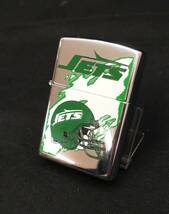 [未使用] USA製 ZIPPO NY JETS ジッポー オイル ライター ニューヨーク ジェッツ アメフト ロゴ ミラー シルバー レトロ たばこ 煙草 喫煙_画像2