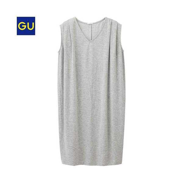 送料無料 未使用新品 GU VネックロングT（ノースリーブ） Tシャツ グレー サイズL カットソー素材 レディース women