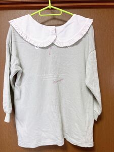 美品 130cm トレーナー 襟付き チュニック キッズ グリーン 子供服 エモい 大きめ オーバー プリント 長袖Tシャツ