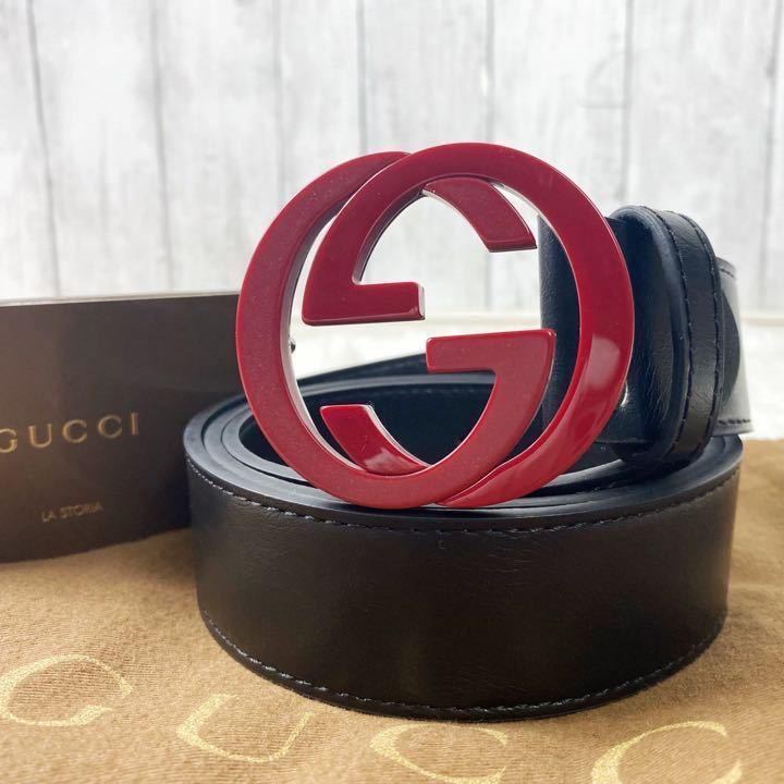 超美品 GUCCI グッチ レザーベルト 80 正規品 メンズ キャンパス柄