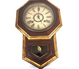 1890年代 アンティーク E.N. WELCH社製 アメリカン ウオールクロック 木製振り子掛時計 不動品(要修理) 雰囲気のあるアンティークアイテム