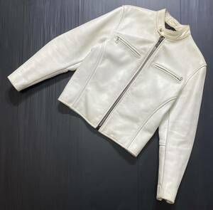 USA made # VANSON Vanson # fine quality original leather cow leather stand-up collar single rider's jacket white 36