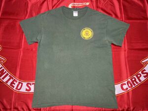 中古　made in USA USMC military police security company presidential helicopter squadron コットンTシャツ GILDAN製　LARGE OD ①