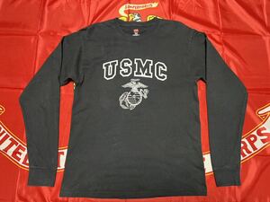 中古美品　made in USA USMC SEMPER FIDELIS ロングスリーブコットンTシャツ　hanes製　BLACK Mサイズ