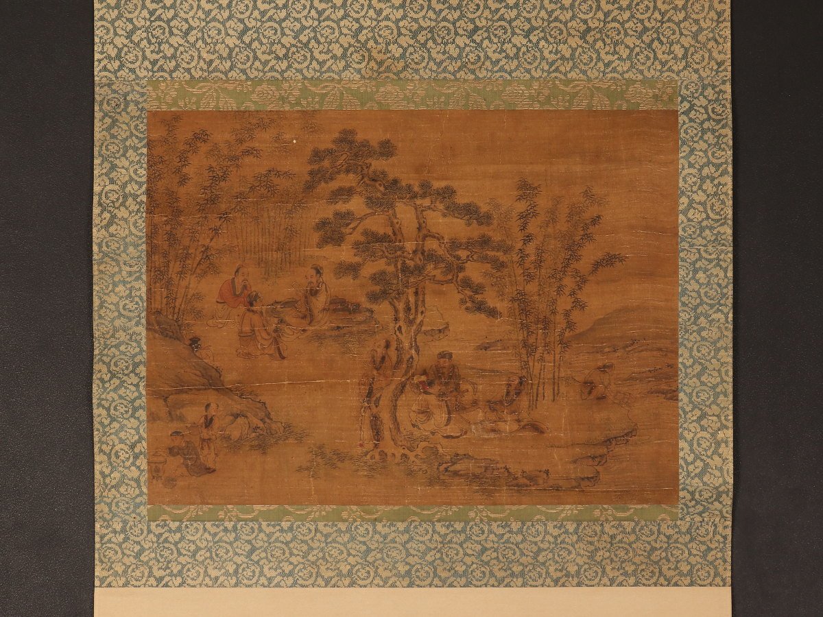 即納】 【竹】 ☆ 文房 竹彫竹林七賢図香立 ☆ 時代物 松樹 人物 彫刻