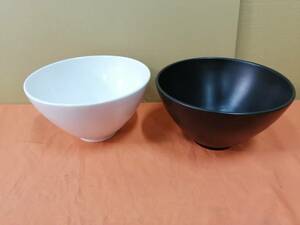 【中古】大阪引取歓迎　食器　モノクロ　鉢　白黒2点　直径25㎝　ラーメン　どんぶり　キッチン　台所　訳アリ【KTLS025】