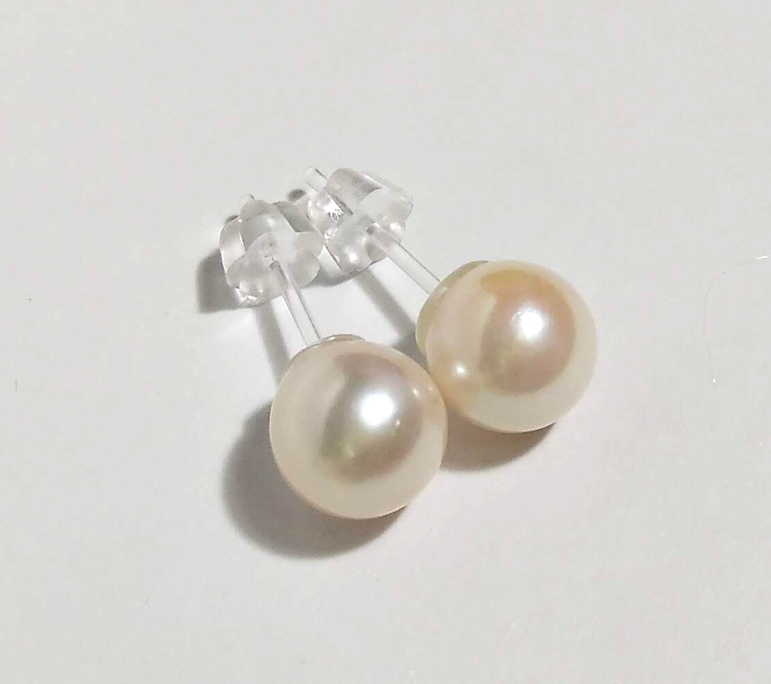 WG K14 本真珠約7-8mm 帯留め 5粒パール 和装小物ホワイトゴールド-