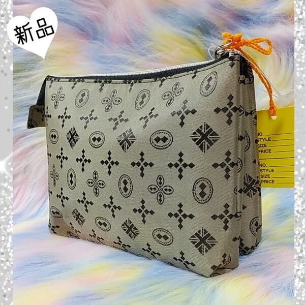 新品 クッションポーチ /オリーブグレー