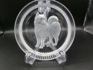ホヤ HOYA クリスタル皿 犬 彫り細工 飾り皿 ガラス製