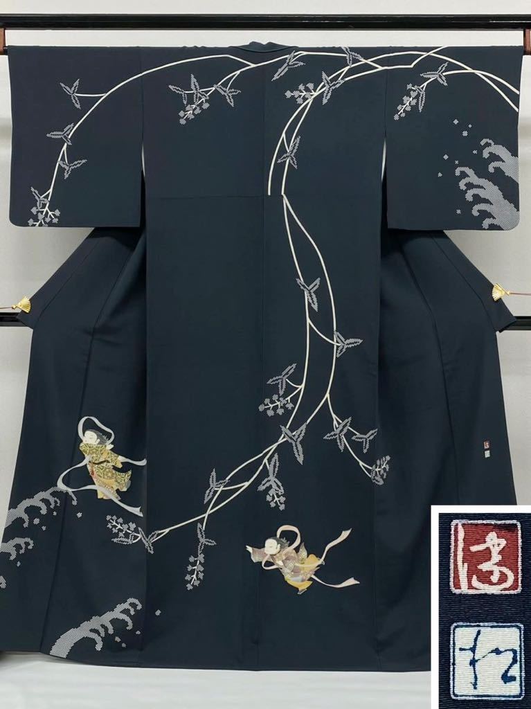 Kenichi Matsumoto, Artiste Kyokaga Yuzen, Jeune fille céleste, Yuzen peint à la main, Produit de l'artiste, Signé, Pure Soie K013, kimono femme, kimono, Robe de visite, Adapté