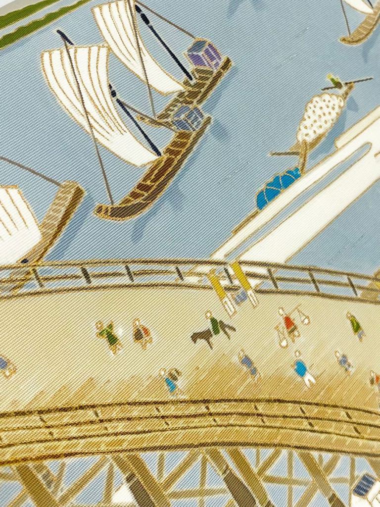 手描き友禅 銀座越後屋 風景画 船 橋 人物 切り帯 つくり帯 金彩加工
