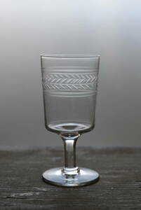 古い手吹きガラスのシンプルな筒型 カット模様のビストログラス / 19世紀・フランス / 硝子 ワイングラス 古道具　アンティーク